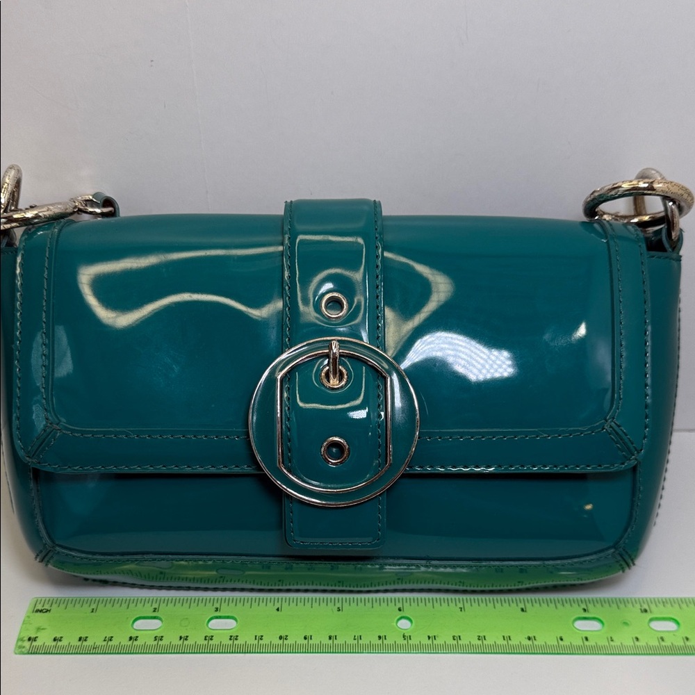 Ann Taylor Patent Teal Shoulder Bag with Buckle - Picture 7 of 15